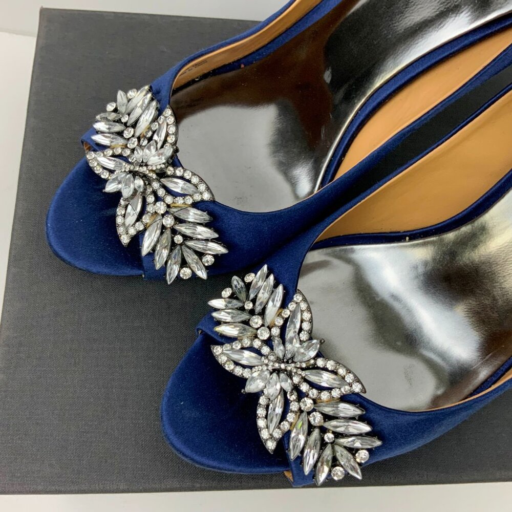 Badgley Mischka Blue Satin & Rhinestone Peep-Toe Formal Lux Pump Sz 10M - Picture 10 of 16